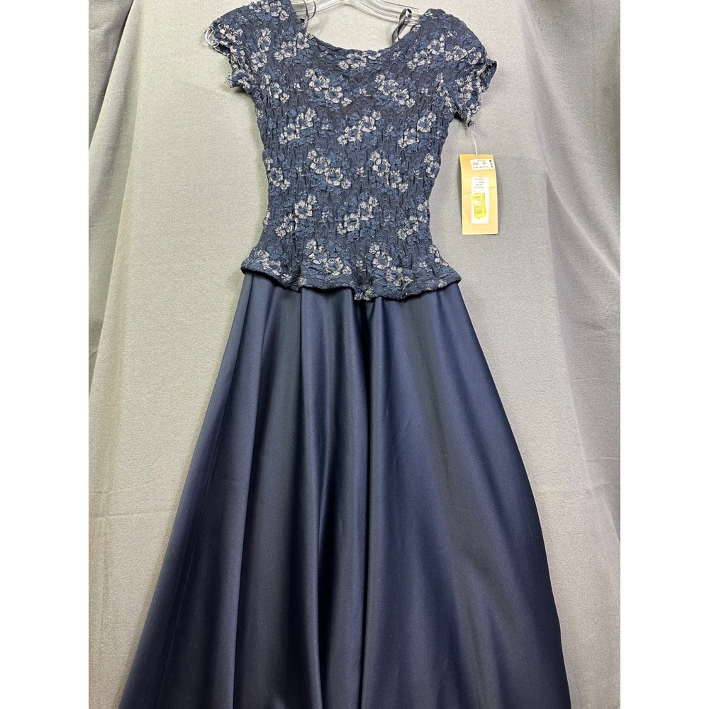 JS‎ Collections Navy Blue Floral Lace Peplum Evening Gown Dress Size 4 NWT